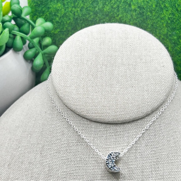 NWOT Sterling silver pave crescent moon charm pendant necklace 18” - Picture 8 of 16